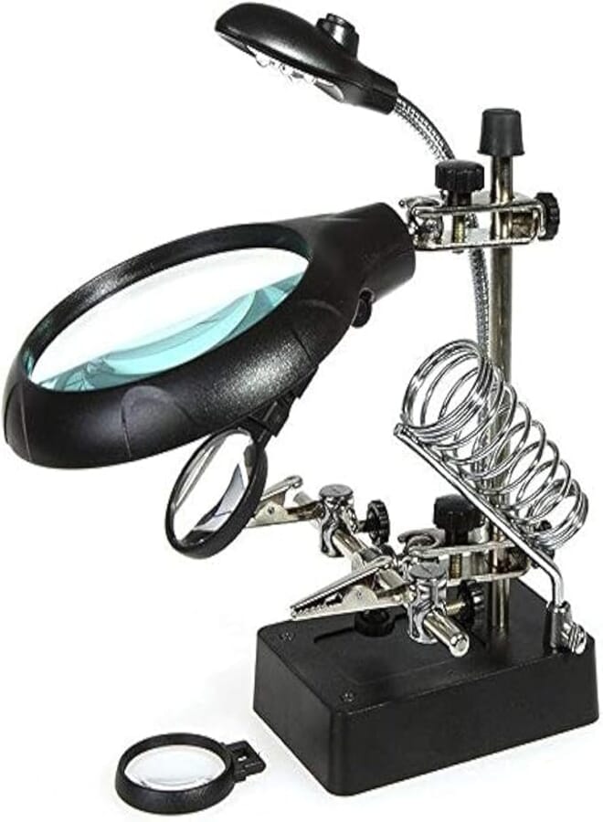 2.5 X 7.5X 10X LED Light Magnifier Helping Hand Auxiliary Clamp Alligator Clip Stand